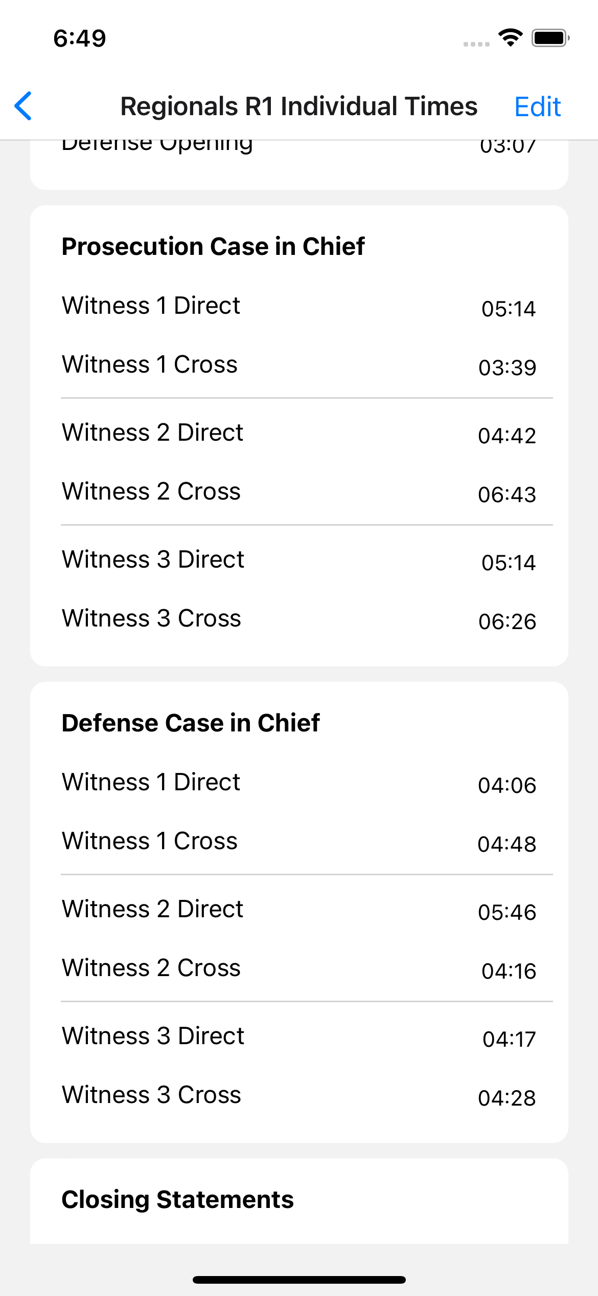 Mock Trial Timer - Time Breakdown
