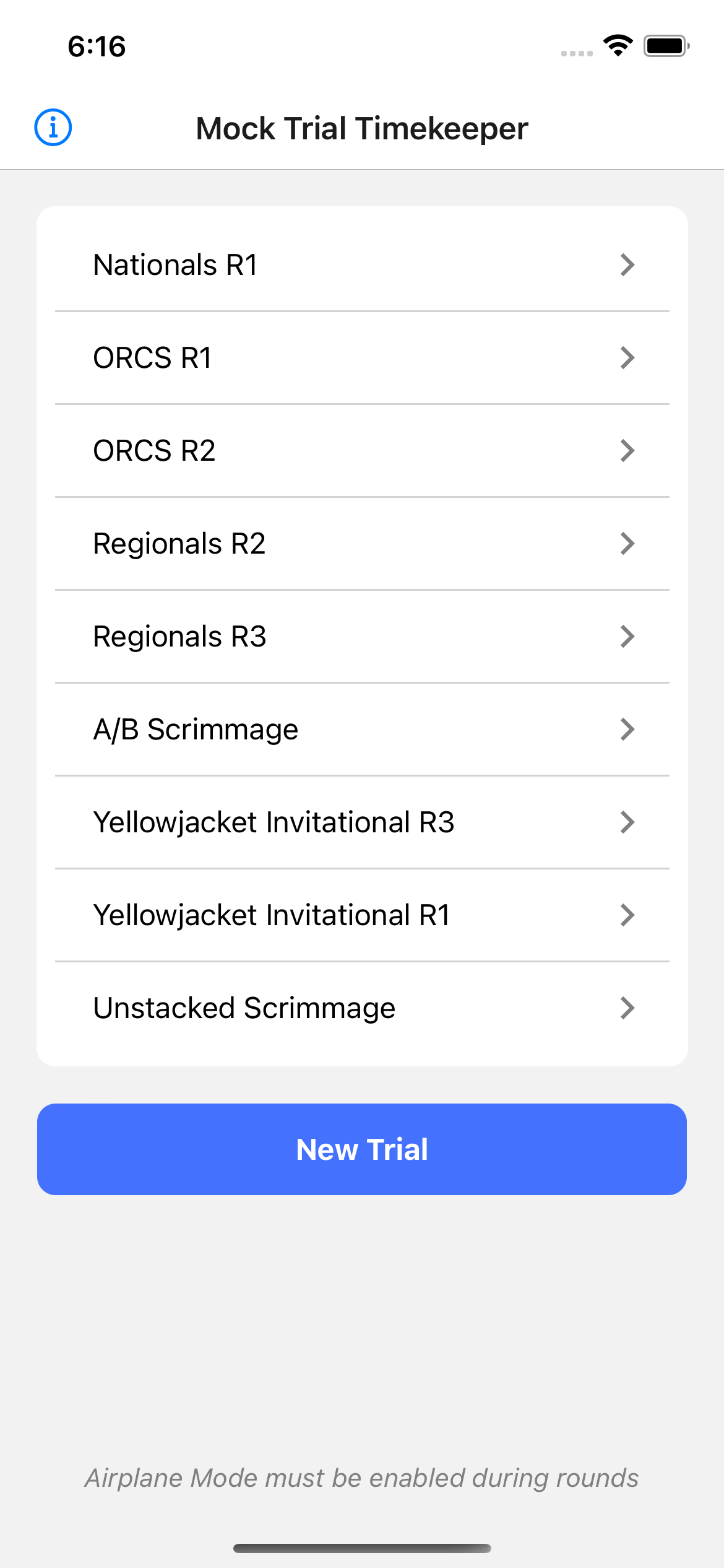 Mock Trial Timer - Trial List